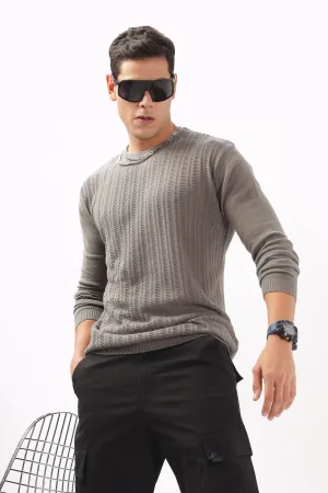 Stripes Knitted Gray Full-Sleeve T-Shirt